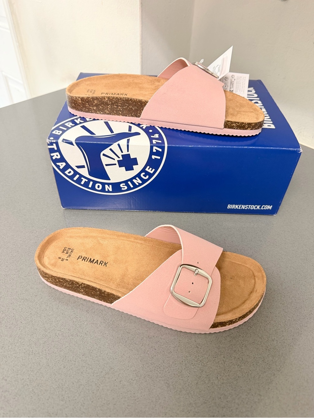 Pink buckle women’s strap mule sandals cork flat footbed suede size 9